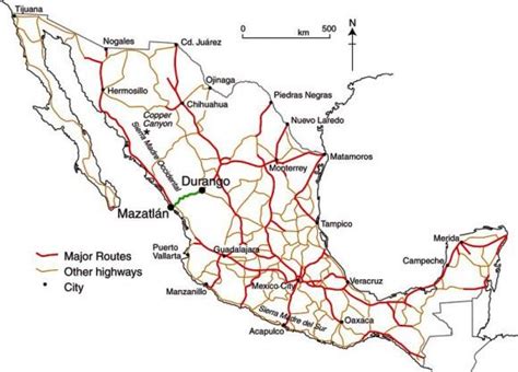 Mexico's major highways (Fig 17-3 of Geo-Mexico, the geography and dynamics of modern Mexico ...