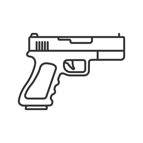 Gun, pistol linear icon. Thin line illustration. Firearm. Contour symbol. Vector isolated ...