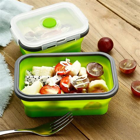 FDA Standard Silicone Folding Lunch Box Food Grade Folding Silicone Lunch Box Microwave Oven ...