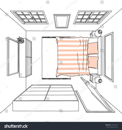 Sketch Drawing Queen Size Bedroom Top: illustrazione stock 740197657 | Shutterstock | Progetti ...