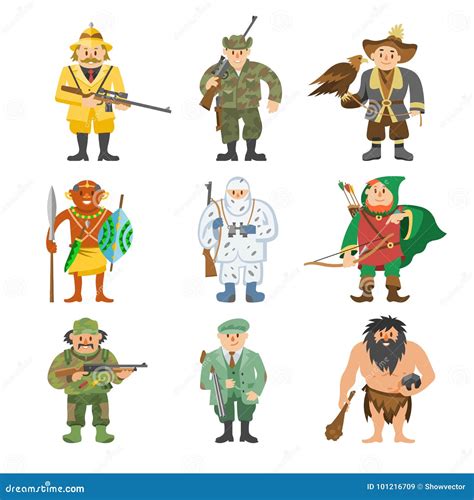 Characters Of Hunters. Vector Cartoon Illustrations Of Various Hunter Mascots | CartoonDealer ...