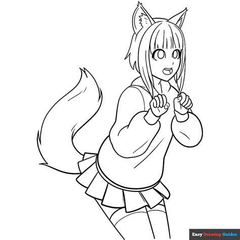 Anime Wolf Girl Coloring Page | Easy Drawing Guides