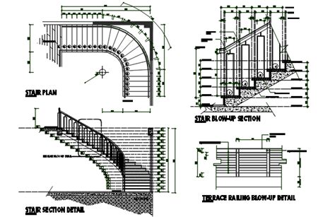 Stair plan, elevation plan and section plan detail dwg file - Cadbull