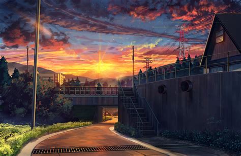 Download 4300x2795 Anime Sunset, Landscape, Scenic, Clouds Wallpapers - WallpaperMaiden ...