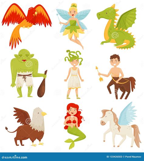 Mythical Fairy Tale Creatures Set, Centaur, Pegasus, Griffin, Medusa Gorgon, Mermaid, Dragon ...