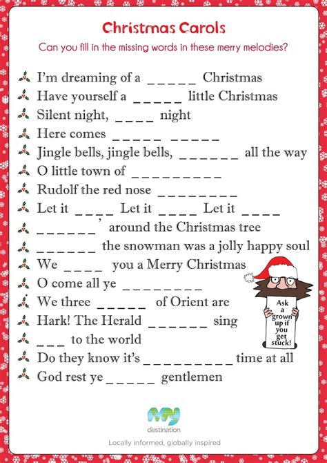 Finish The Christmas Song Lyrics Game Printable - Printable Word Searches