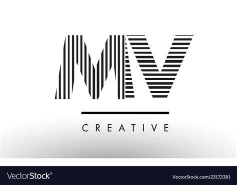 Mv m v black and white lines letter logo design Vector Image