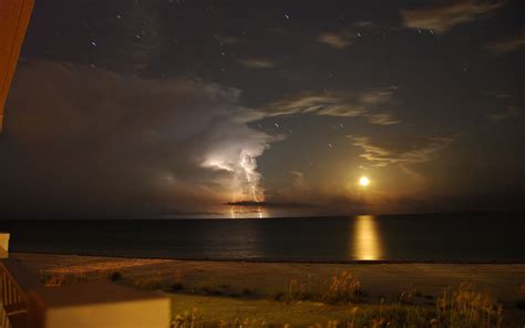 Storm Lightning Clouds Sun Ocean Water Beach HD wallpaper | nature and ...