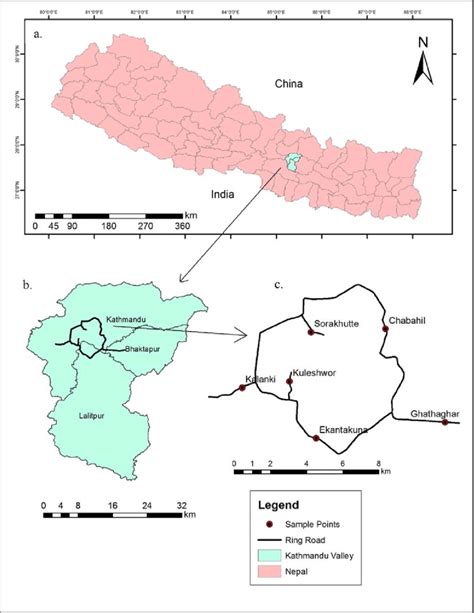 (a) Map of Nepal indicating the study area (Kathmandu Valley); (b) Map ...