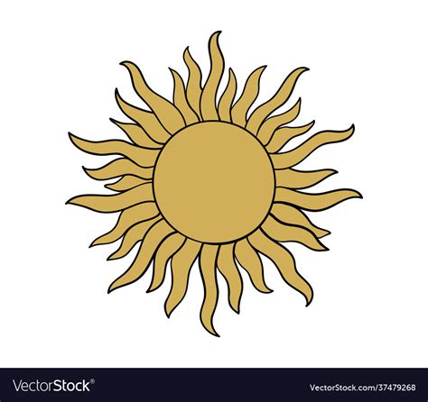 Golden sun in oriental vintage style linear hand Vector Image