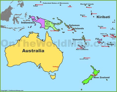 Map of Oceania with countries and capitals