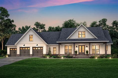 Modern Farmhouse Plan with 3-Car Front-entry Garage and Bonus Room ...