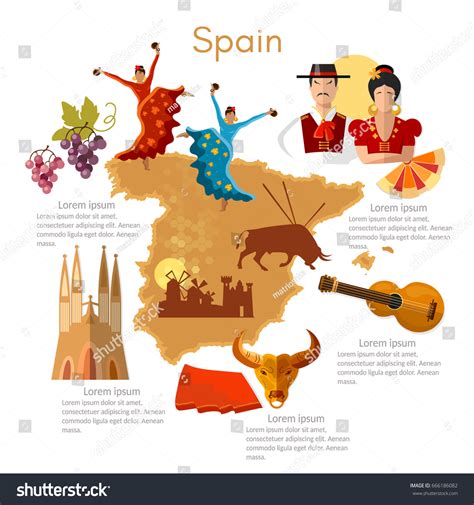 Spain Infographics Sights Culture Spanish Traditions Stock Vector ...