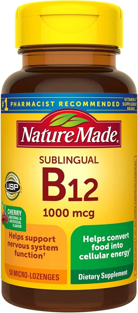 Amazon.com: Nature Made Sublingual Vitamin B12 1000 mcg Micro-Lozenges, 50 Count for Metabolic ...