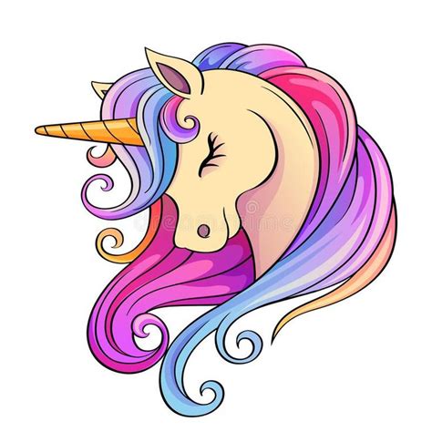 Cute cartoon unicorn head with rainbow mane. Vector illustration #Sponsored , #AFFILIATE, #Ad, # ...