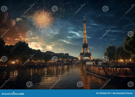 The Eiffel Tower by Night in Paris Fireworks. Paris by Night. Monument ...