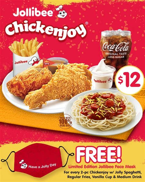 Jollibee S'pore giving free reusable mask with every purchase of S$12 2pc chicken & spaghetti ...