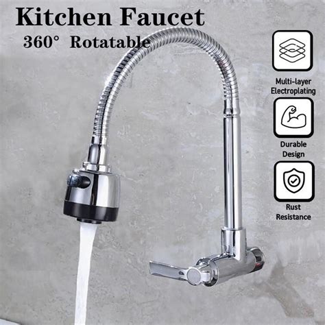 Universal Kitchen Faucets Sink Wall Mounted Stainless Steel Flexible Single Cold Balcony Wash ...