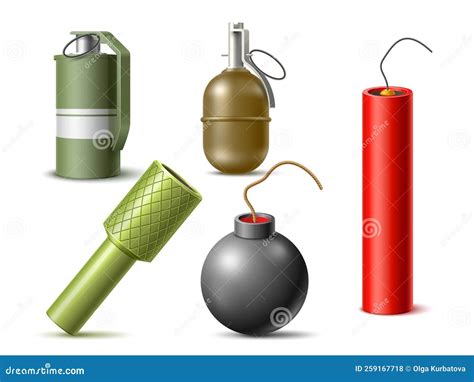 Realistic Bombs. Different Explosives Types, Hand Grenades with Check ...