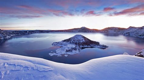 Nature Landscape Snow Crater Lake USA Oregon Winter Water Wallpaper ...