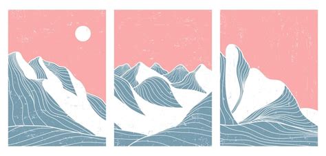 Premium Vector | Set of mid century modern minimalist art print abstract mountain contemporary ...