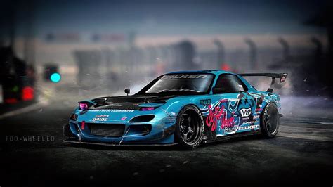 HD wallpaper: Auto, Blue, Machine, Drift, Mazda, Illustration, Mazda rx7 | Wallpaper Flare