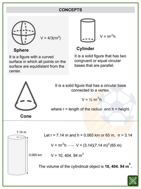 Volume of Cylinders, Cones, Spheres Math Worksheets