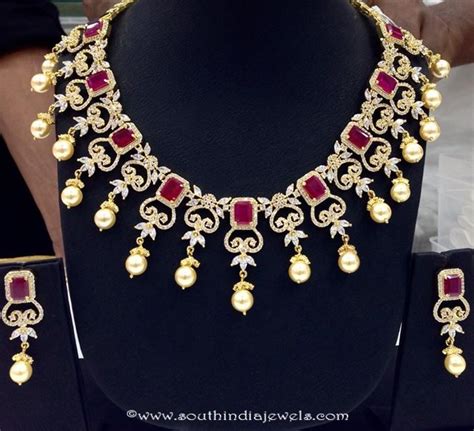 Imitation Ruby CZ Stone Choker Necklace Set ~ South India Jewels