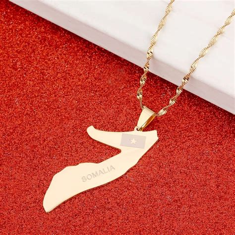 Somalia Map Flag Gold Color Necklace Gold Color Jewelry Soomaaliya Pendant Country Maps-in ...