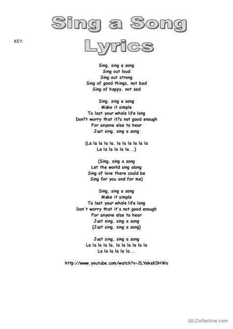 Sing a Song Lyrics nursery rhyme and…: English ESL worksheets pdf & doc