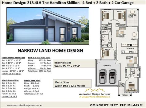 Skillion Roof Narrow house plans : 218 m2 | 218.4LH The Hamilton ...