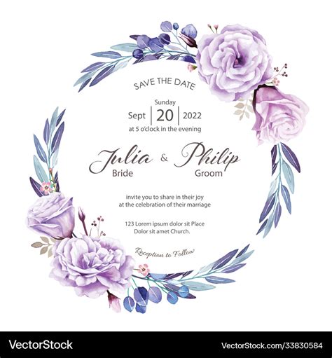 Purple rose wedding invitation card template Vector Image