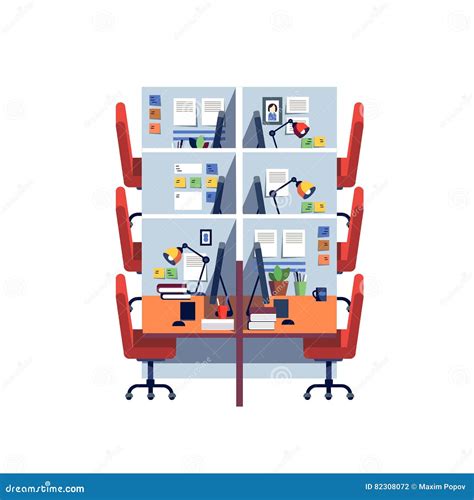 Cubicle Office Isometric Background Cartoon Vector | CartoonDealer.com ...