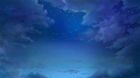 Anime Landscape: Cute anime landscape of a starry night sky with some clouds