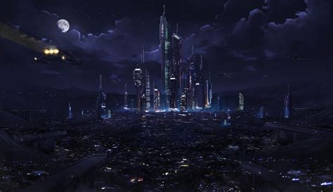 Futuristic Nightscape: HD Wallpaper of a Sci-Fi City