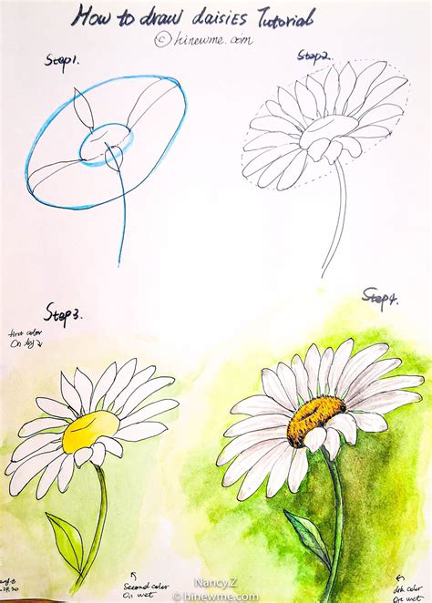 How to draw a watercolor daisy flower tutorial step by step easy for beginner in 2022 | Flower ...