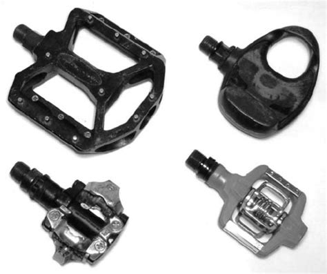 Four examples of different bicycle pedals suitable for CTA. A studded... | Download Scientific ...