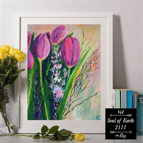 Pink Tulips Acrylic Painting Flower Original Artwork Floral | Etsy