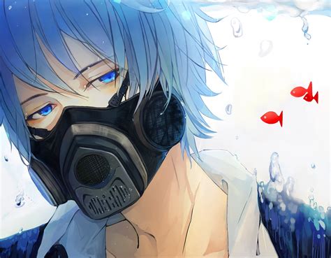 Blue haired male anime character wearing gas mask wallpaper HD wallpaper | Wallpaper Flare