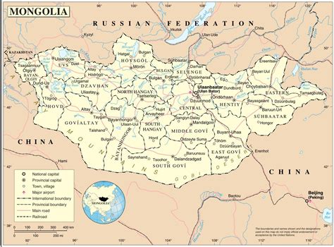 Map of Mongolia and surrounding countries - Mongolia country map (Eastern Asia - Asia)