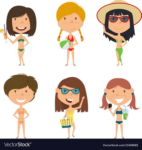 Beach female characters Royalty Free Vector Image