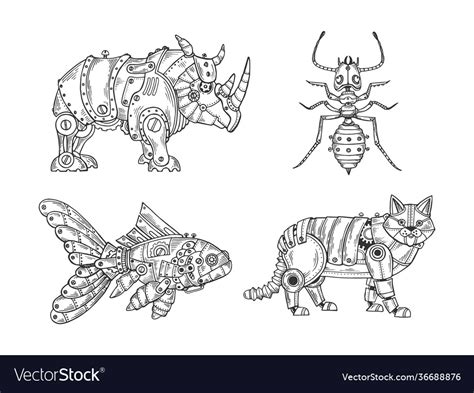 Mechanical animal set sketch Royalty Free Vector Image