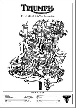 Triumph Bonneville 650 Twin Unit Construction Engine Cutaway Illustration | Triumph Bonneville ...