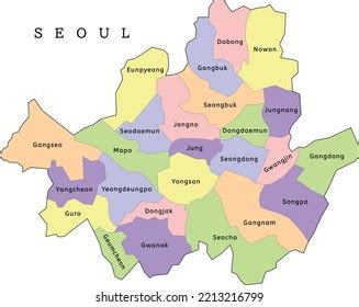 Seoul City Administrative Map Districts Clored Stock Vector (Royalty Free) 2213216799 | Shutterstock