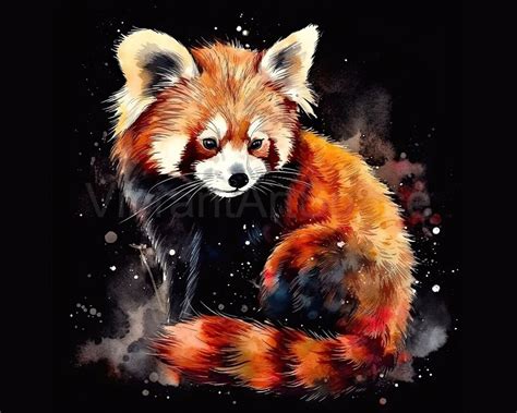 Watercolor Red Panda Digital Wall Art in Bright Colors Red Panda Artwork Unique Colorful Animal ...