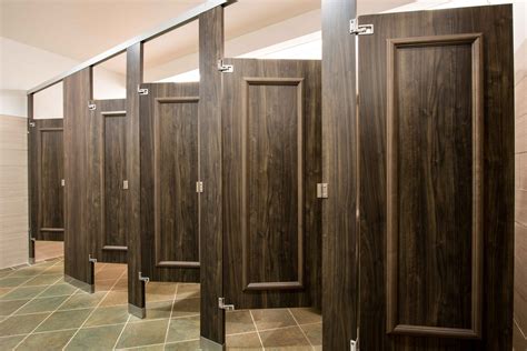 Ironwood Manufacturing laminate toilet partition with molding bathroom doors. Beautiful, upscale ...