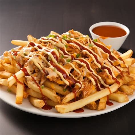 Premium AI Image | Fries With Ketchup And Sauce On A Plate