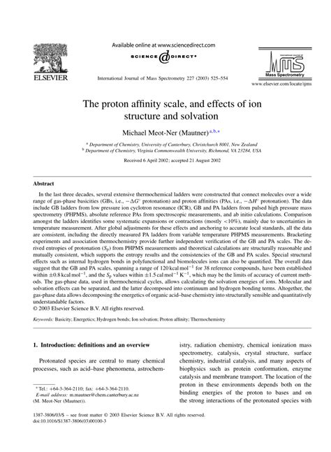 (PDF) The Proton Affinity Scale, and Effects of Ion Structure and Solvation