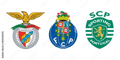 Benfica, Porto and Sporting logo emblem football Portugal. Editorial image. VINNITSIA, UKRAINE ...