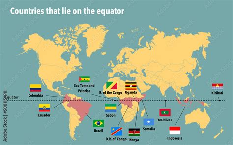 Map of all the countries that lie on the equator Stock Illustration | Adobe Stock